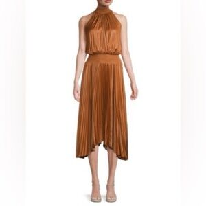 Elie Tahari Cooper Blouson Pleated Sleeveless Midi Dress | S